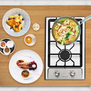 Ceru 12 in. Gas Cooktop in Stainless Steel with 2 Burners including 10000 BTUs Power Burner and 6000 BTUs Simmer Burner