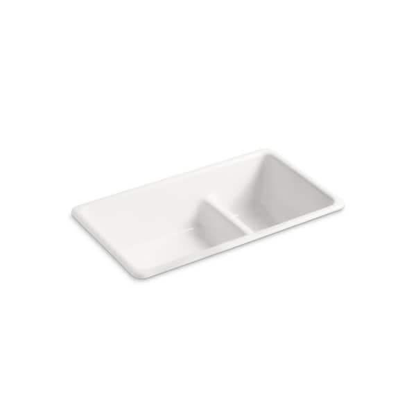Dual Mount Cast-Iron 33 in. Double Basin Kitchen Sink in Sea Salt