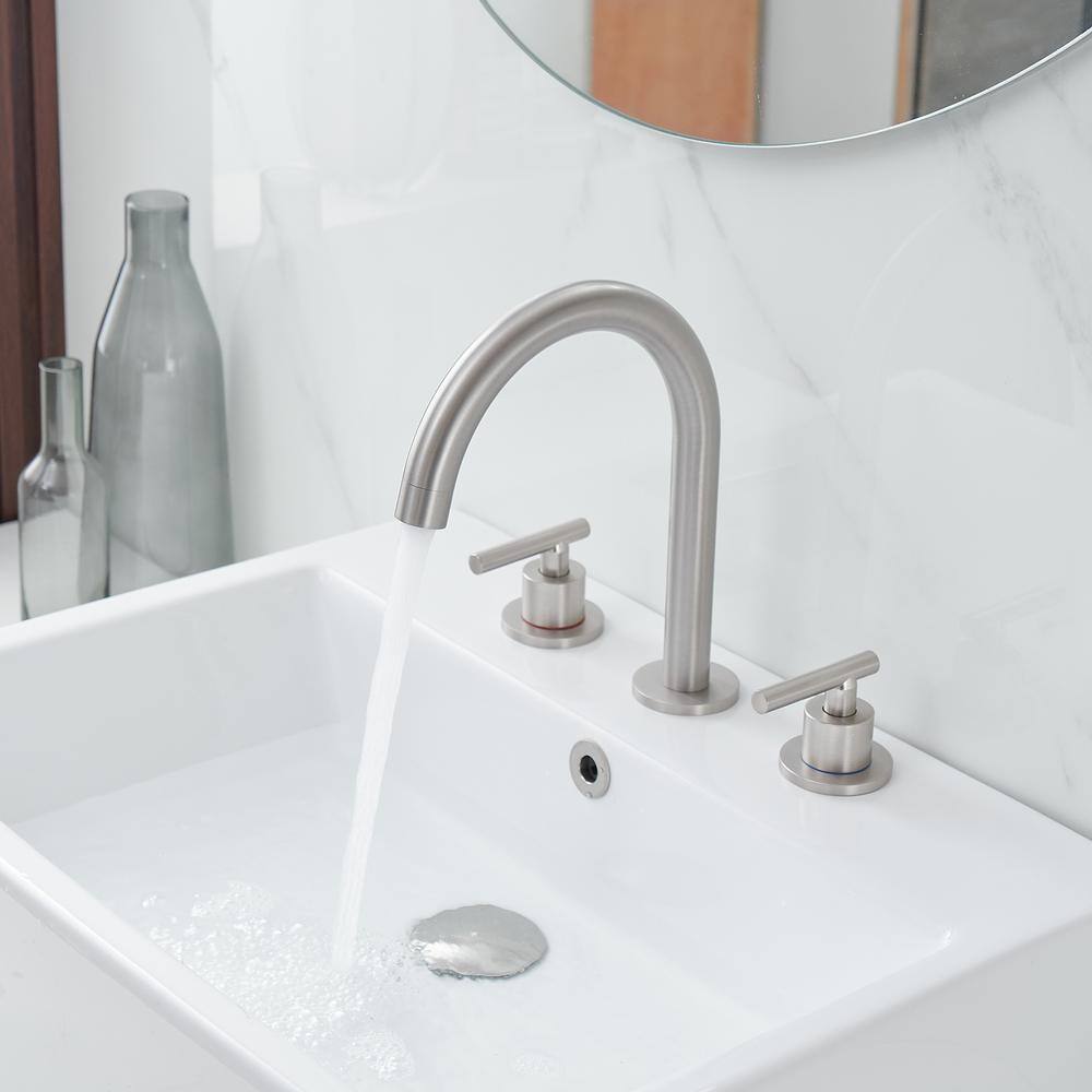 Brushed Nickel 8-Inch Widespread 2-Handle High-Arc Bathroom Faucet