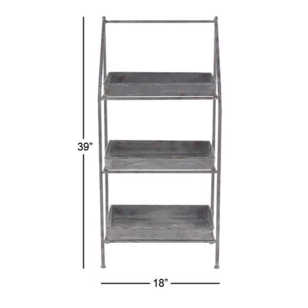 Distressed Silver Metal 3-Tier Plant Stand, 18" x 39"
