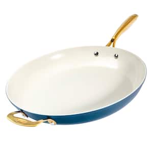 Natural Collection 14 in. Aluminum Ultra Performance Ceramic Nonstick Frying Pan in Navy with Gold Handle