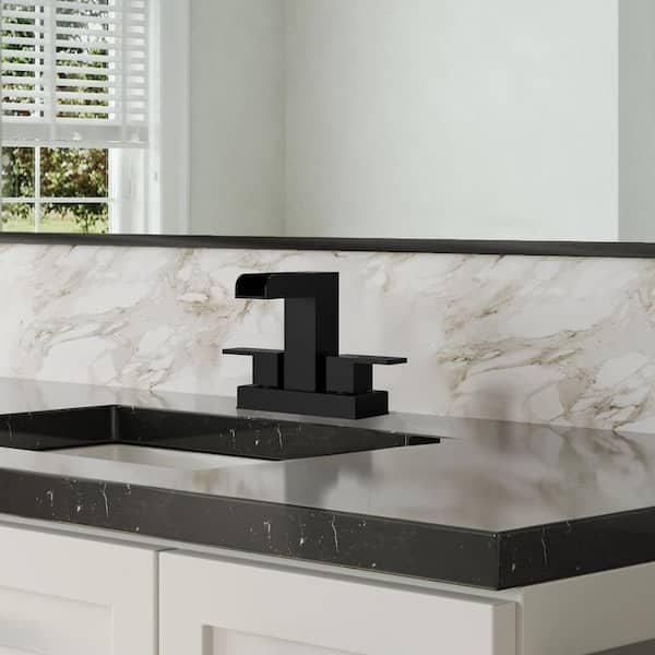 Waterfall 4 in. Centerset Double Handle Mid Arc Bathroom Faucet 1.2 GPM in Matte Black