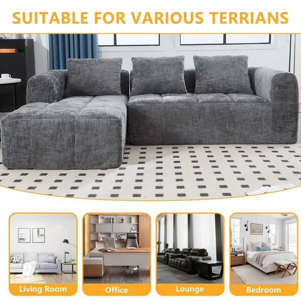 HOMEFUN 98 in. Square Arm 3-piece L Shaped Chenille Modular Deep