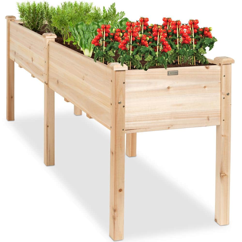 Lacoo Raised Garden Bed 92x22x9in Divisible Wooden Planter Box Outdoor  Patio Elevated Garden Box Kit to Grow Flower, Fruits, Herbs and Vegetables  for Backyard, Patio, Balcony - Natural 