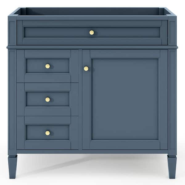 Aoibox 36 in. W x 18 in. D x 33 in. H Freestanding Bath Vanity Cabinet without Top in Blue with 2 Drawers, 1 Tip-Out Drawer