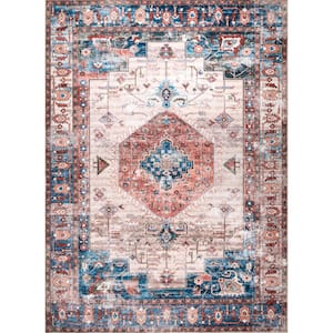 Eliza Machine Washable Traditional Medallion Multi 3 ft. x 5 ft. Accent Rug