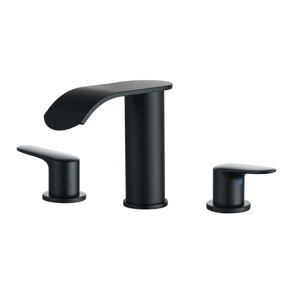 Stainless Steel 8 in. Widespread Double Handle Waterfall Bathroom Faucet with Drain and Supply Lines in Matte Black price history on PriceWatchPro