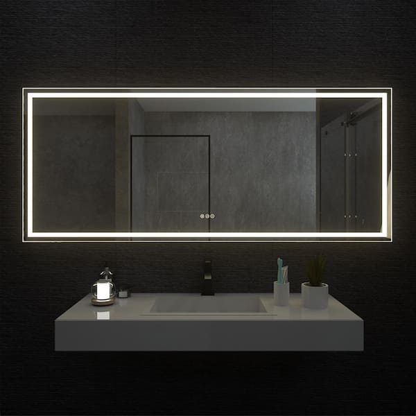 niveal 72 in. W x 30 in. H Rectangular Frameless LED Wall Bathroom Vanity Mirror