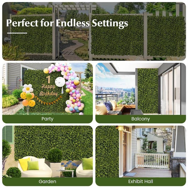 12 PCS 20 in. x 20 in. x 3 in. Plastic Garden Fence Artificial Hedge Boxwood Panels with Realistic Undulant surface