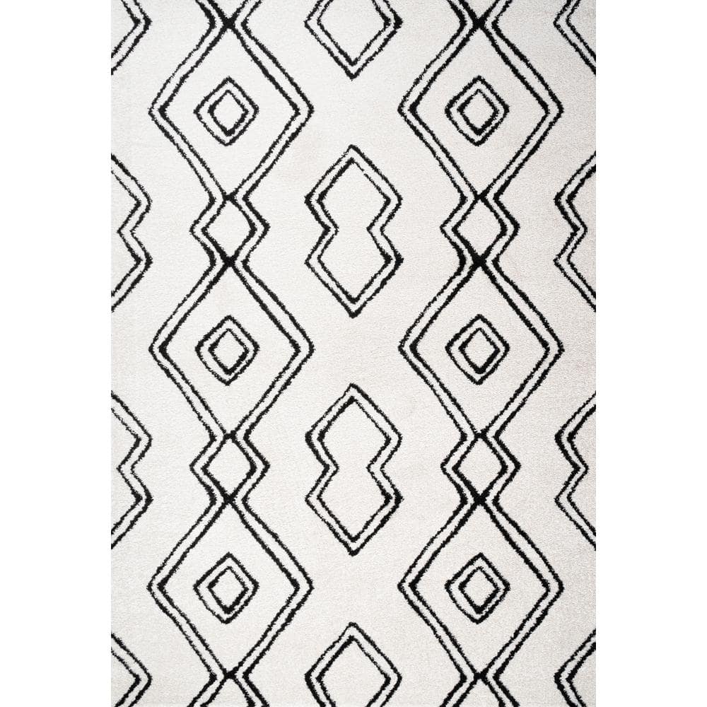 Deia Moroccan Style Diamond Shag White and Black 3' x 5' Area Rug