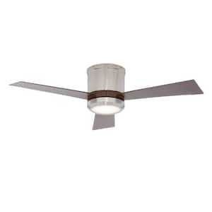 Clarity II 42 in. Integrated LED Indoor Brushed Steel Flush Mount Ceiling Fan with Teak Blades and Remote Control