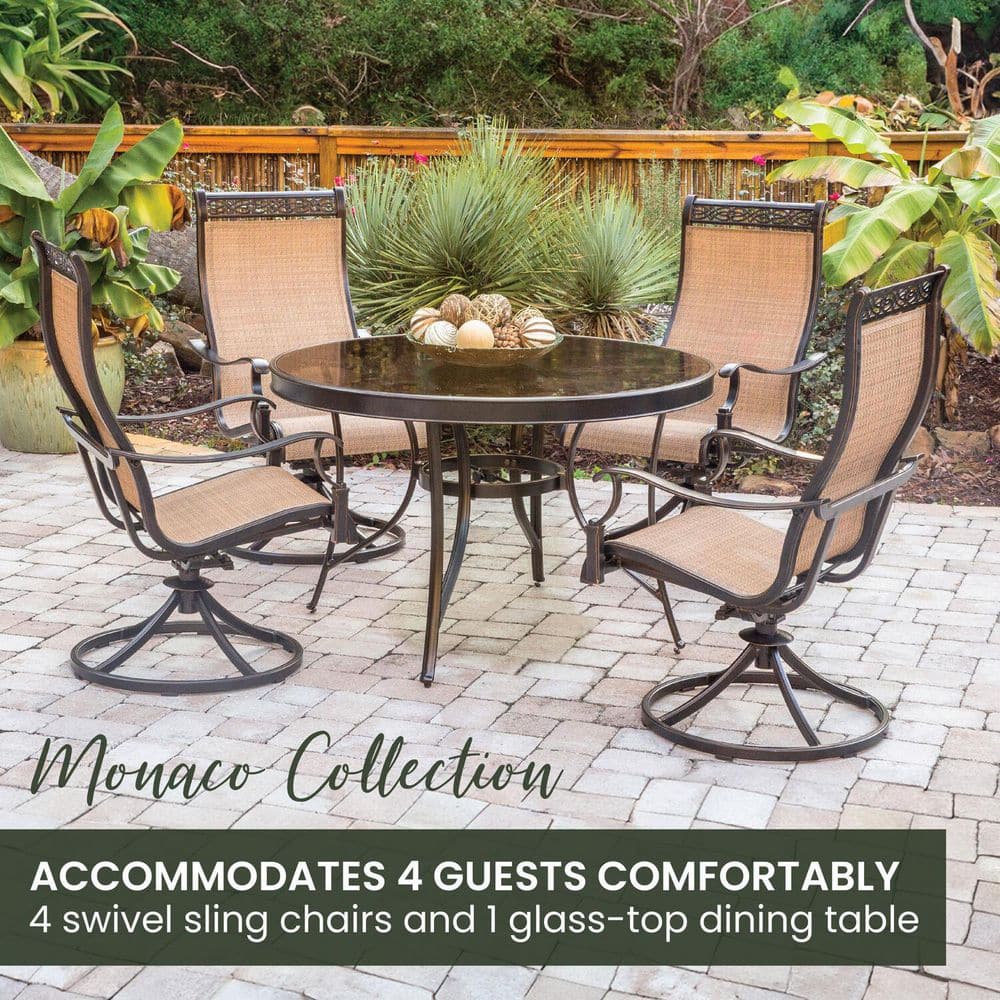 Monaco 5-Piece Bronze Aluminum Outdoor Dining Set with Tan Sling Chairs