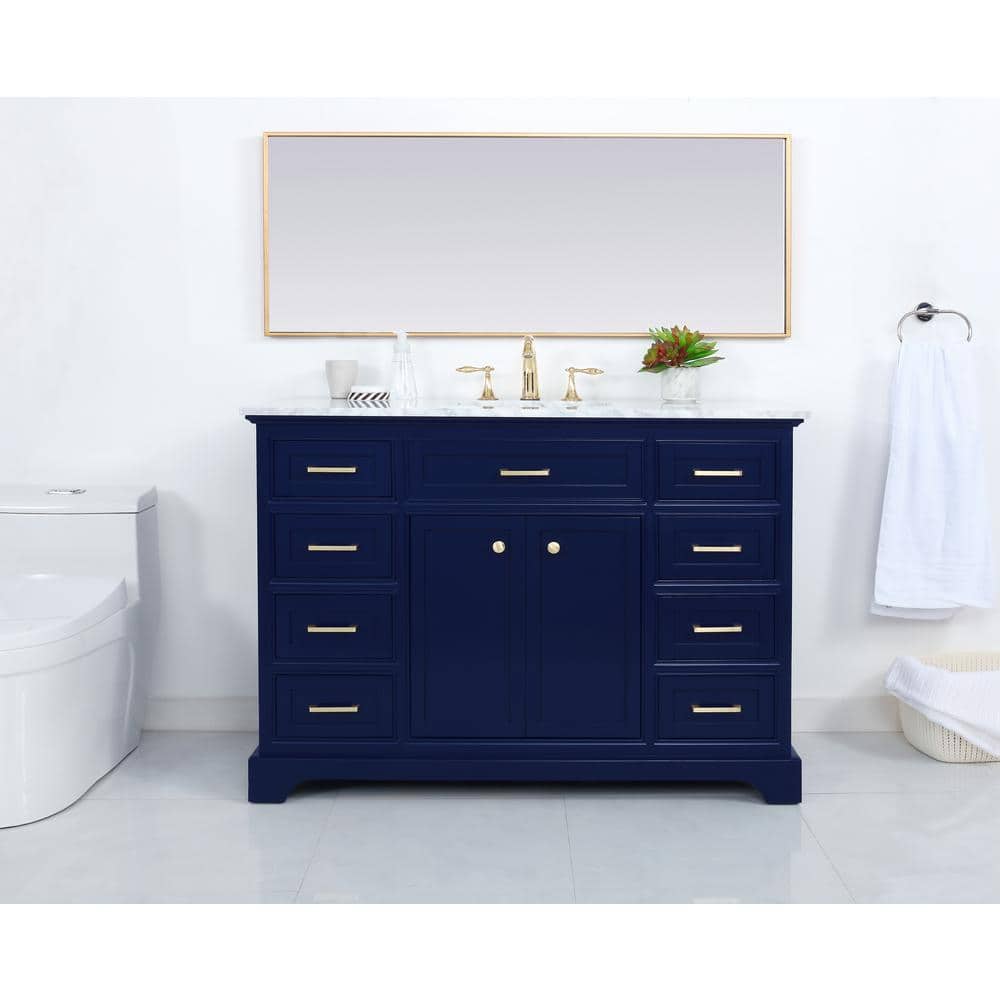 Elegant Blue Solid Wood and MDF Single Bathroom Vanity with Marble Top