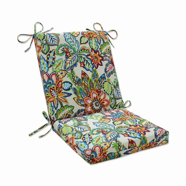 Pillow Perfect Bright Floral Outdoor 18 in W x 3 in H Deep Seat, 1 Piece Chair Cushion and Square Corners in Blue/Green Copeland