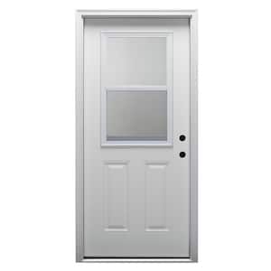 34 in. x 80 in. Vented Left-Hand Inswing 1/2-Lite Clear Glass 2-Panel Primed Fiberglass Smooth Prehung Front Door
