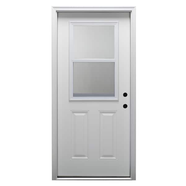 MMI Door 34 in. x 80 in. Vented Left-Hand Inswing 1/2-Lite Clear Glass 2-Panel Primed Fiberglass Smooth Prehung Front Door