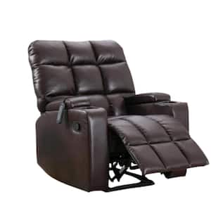 33.5 in. W Brown Faux Leather Manual Recliner with Massage and Arm Storage and 2 Cup Holders