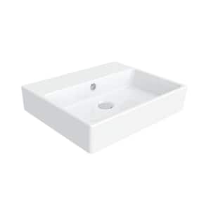 Simple 50.40B Wall Mount / Vessel Bathroom Sink in Ceramic White without Faucet Hole