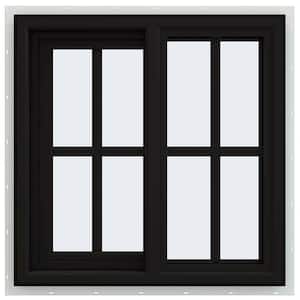 24 in. x 24 in. V-4500 Series Black Exterior/White Interior FiniShield Vinyl Left-Handed Sliding Window w/Colonial Grids