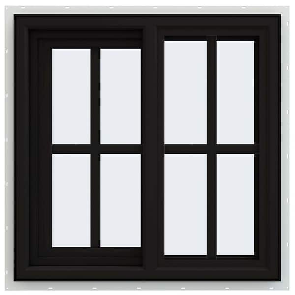 JELD-WEN 24 in. x 24 in. V-4500 Series Black Exterior/White Interior FiniShield Vinyl Left-Handed Sliding Window w/Colonial Grids