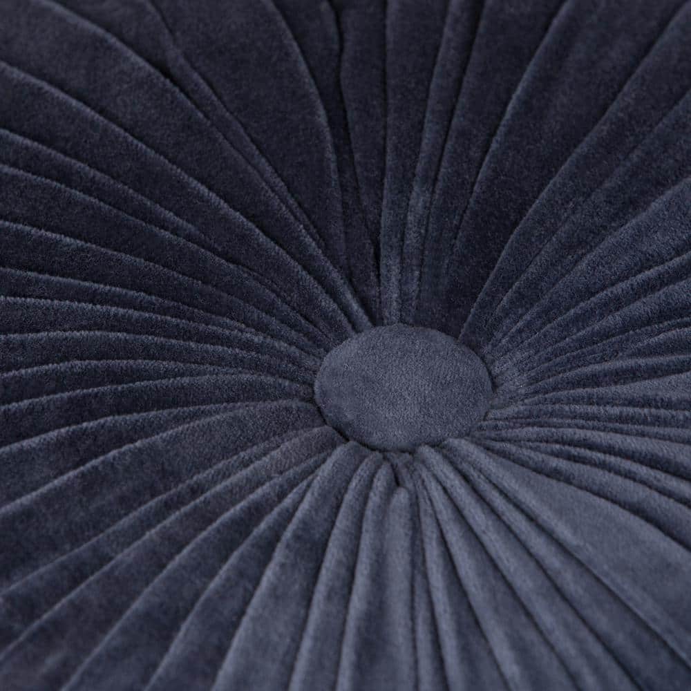 Renee Transitional Navy Velvet Tufted Round Pouf