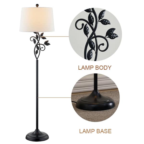 Maxax Chicago 59 In Black Traditional Metal Floor Lamp With White Shade F04 Traditional Metal Floor Lamp, Chicago Tripod Floor Lamp Black And Silver