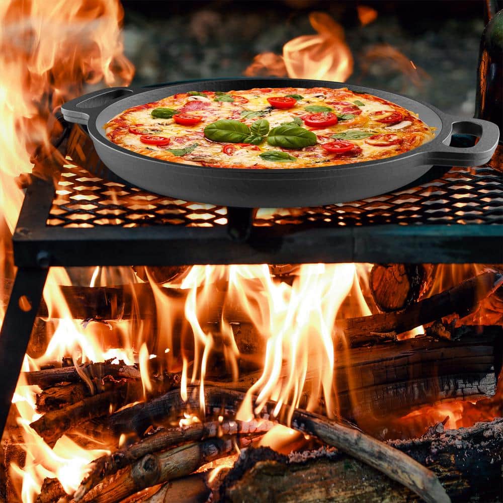 13.25-Inch Black Cast Iron Pre-Seasoned Pizza Pan