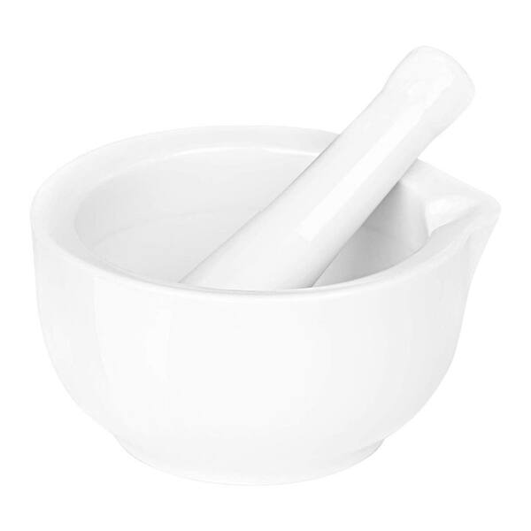 White 4.6 in. Porcelain Small Mortar and Pestle, Ceramic Herb Grinder Pill Crusher Set, for Cafes, Restaurants, Parties