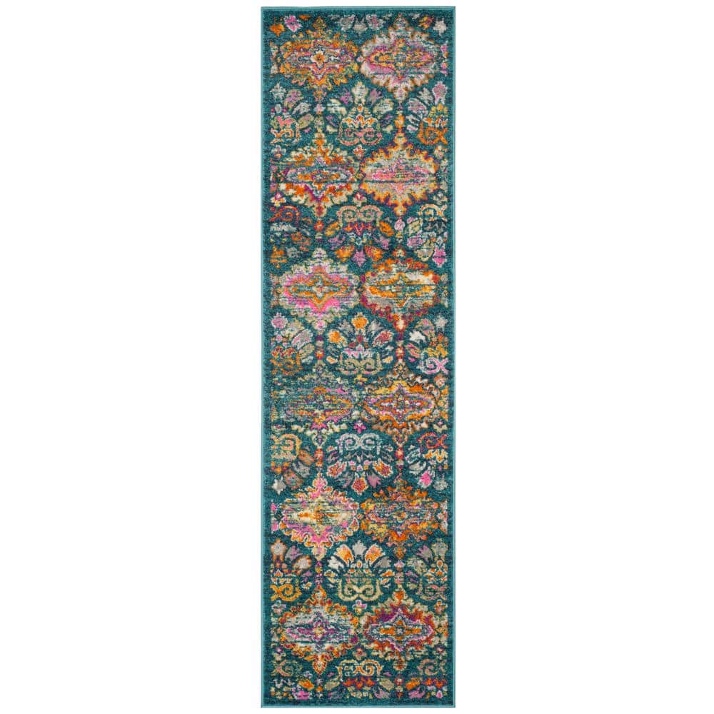 SAFAVIEH Madison Britton Geometric Floral Runner Rug  Blue/Orange  2ft 3in x 8ft 