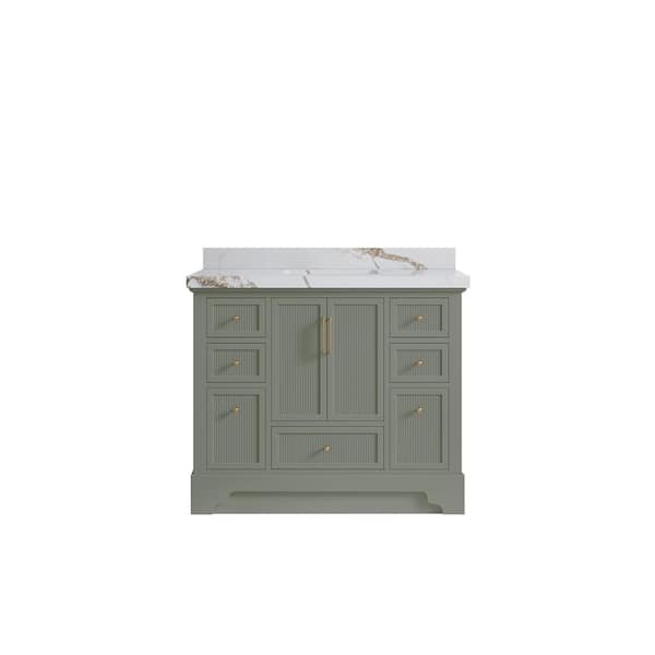 Willow Collections Alys 42 in. W x 22 in. D x 36 in. H Single Sink Bath Vanity in Evergreen with 2 in. Calacatta Gold Top