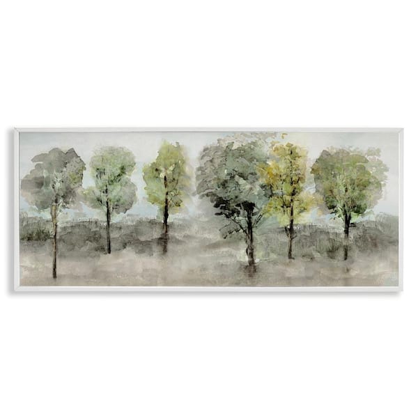 Stupell Industries Splashed Watercolor Trees by Val Rhodes White Framed Nature Giclee Art Print 10 in. x 24 in.