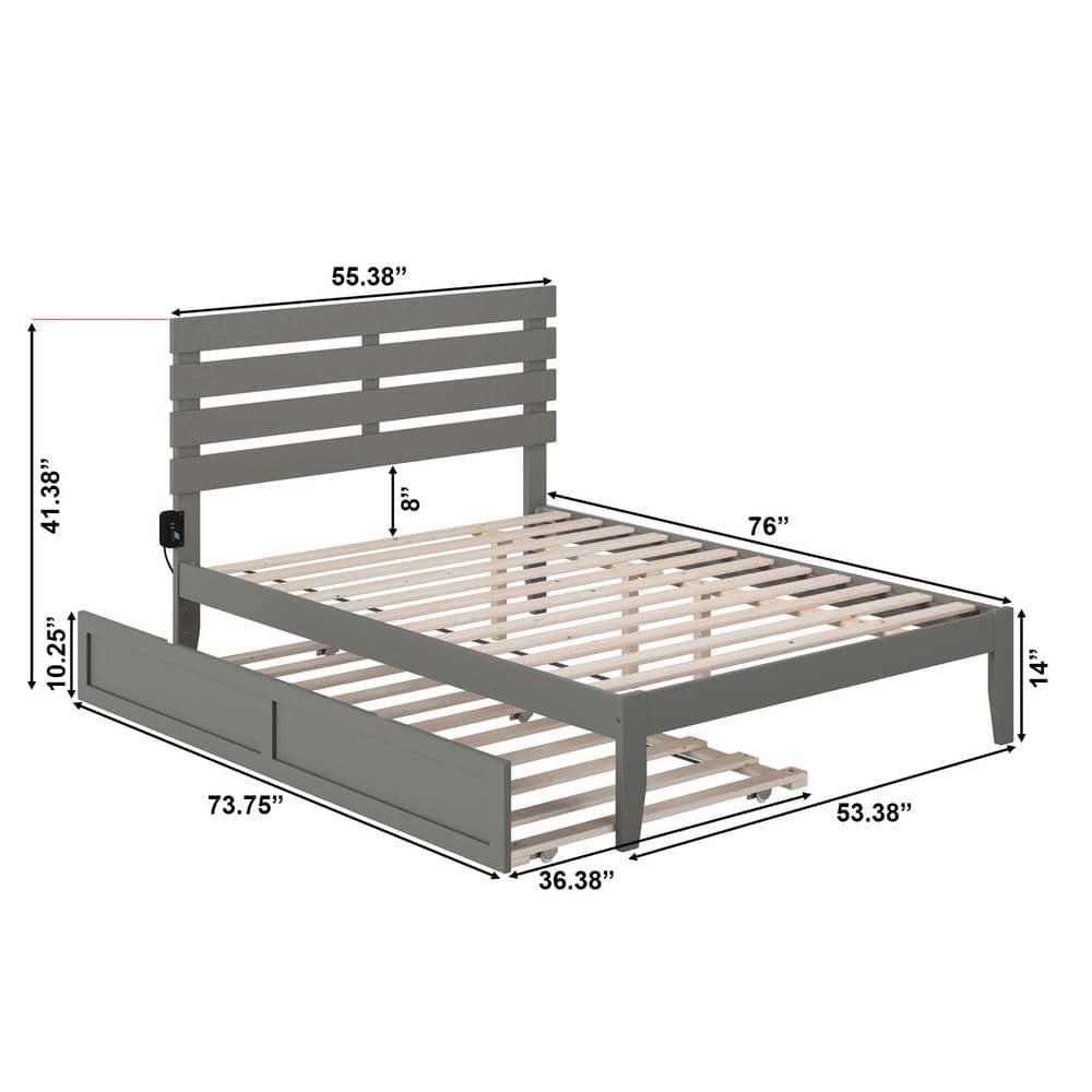 Oxford Gray Full Bed with Trundle and USB Charger