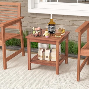 Acacia Wood Outdoor Side Table 2-Tier Square End Table Porch Poolside Natural