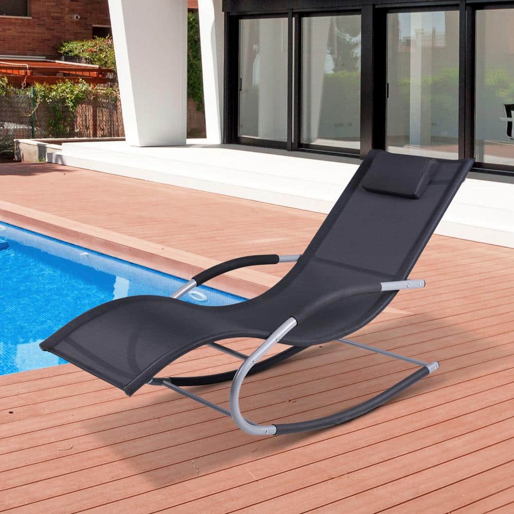 Elysian Black Zero Gravity Rocking Chaise with Cushioned Headrest