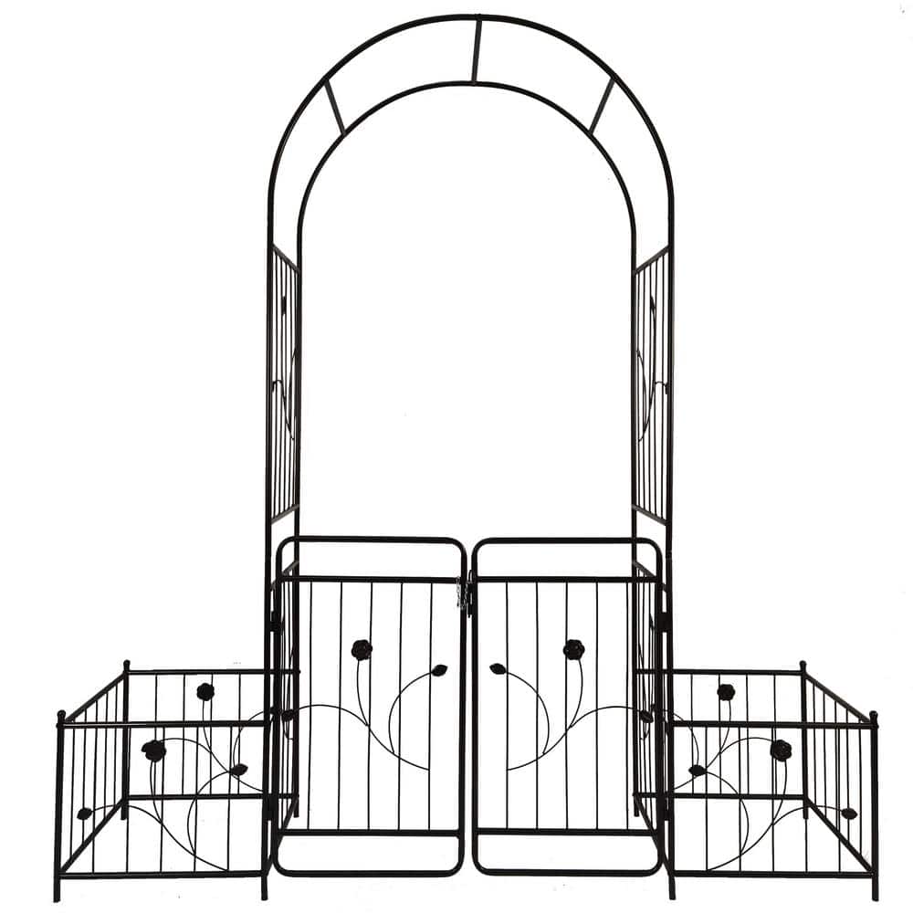 86.6 in. x 79.5 in. Metal Garden Arch Arbor with 2 Plant Stands, Climbing P