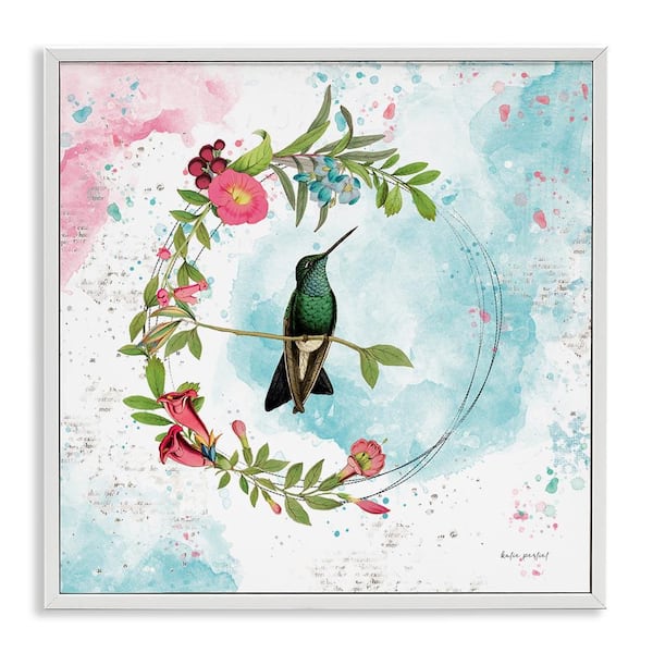 Stupell Industries Hummingbird within Wreath by Katie Pertiet White Framed Animal Giclee Art Print 24 in. x 24 in.