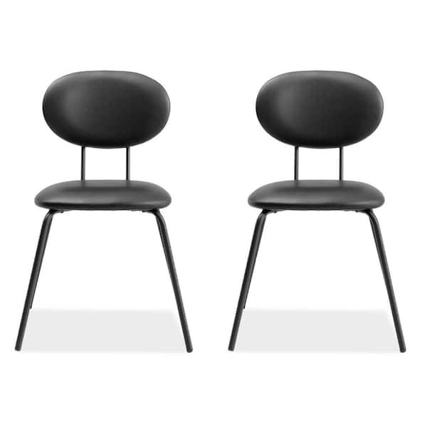 LUE BONA 31.89 in. Black Rectangular Faux Leather Dining Chairs with Metal Legs (Set of 2)