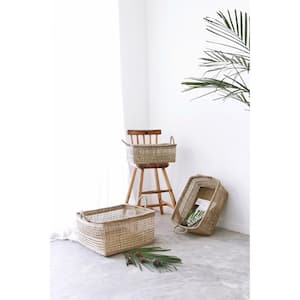 Rectangular Handmade Wicker Seagrass Woven Over Medium Baskets with Handles