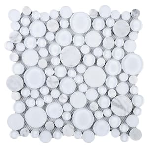 Bubble Art White 11.82 in. x 11.82 in. Geometric Glossy Glass Mosaic Tile (9.7 sq. ft./Case)