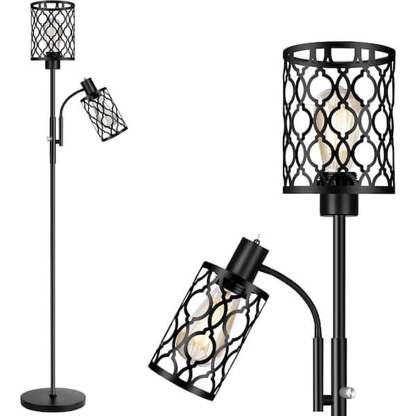 72 in. H Black 2-Lights Standard Floor Lamp-Tall Standing Lamps with Bulbs and Cage Shades