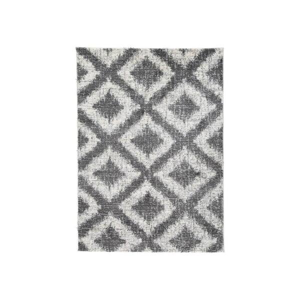Benjara Modern Cream, Gray, and Charcoal 8 ft. x 10 ft. Diamond Design Polyester Fabric Area Rug