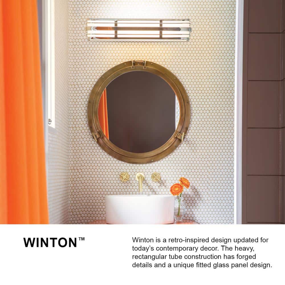 Winton 37.25" Chrome Vanity Light with White Etched Glass Panels