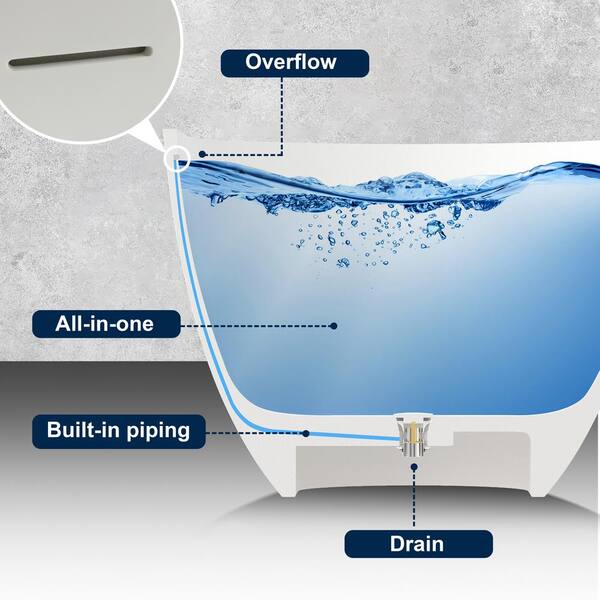 Ariana 69 in. x 30 in. Stone Resin Solid Surface Flatbottom Freestanding Soaking Bathtub in White