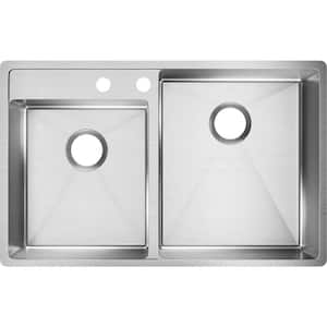Crosstown 33in. Undermount 2 Bowl 18 Gauge Polished Satin Stainless Steel Sink Only and No Accessories