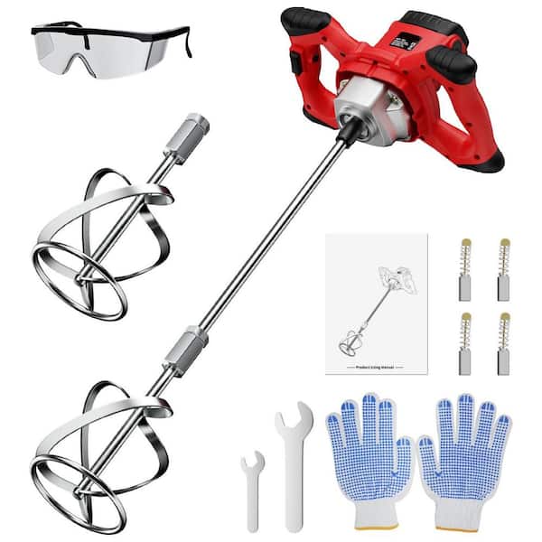 2100-Watts Handheld Electric Cement Mixer with 6 Speed Portable Mortar Mixer for Mud Plaster Paint 2 Mixing Heads