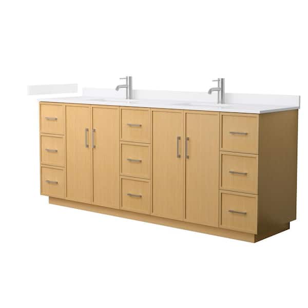Elan TK 84 in. Double Freestanding Light Oak Bath Vanity with White Cultured Marble Top Unassembled