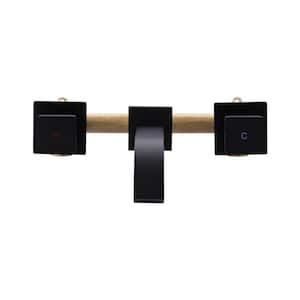 Solid Brass Double Handle Wall Mounted Waterfall Bathroom Faucet in Matte Black