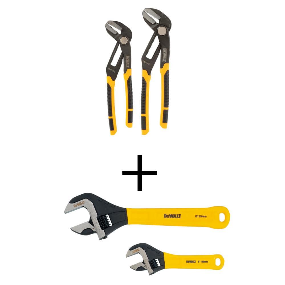 DEWALT Straight Jaw Push Lock Pliers Set (2-Piece) and Adjustable Wrench Set (2-Pack) - The Home Depot