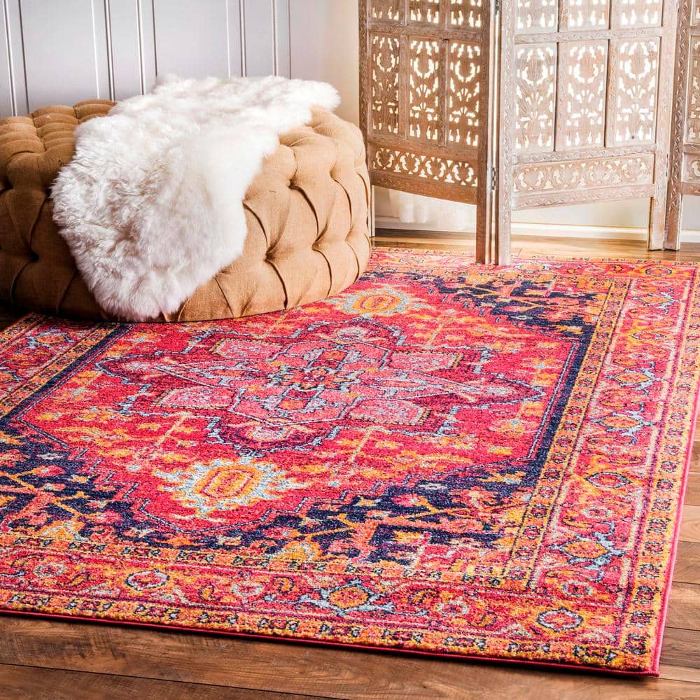Reversible Pink Synthetic Medallion 8' x 10' Area Rug