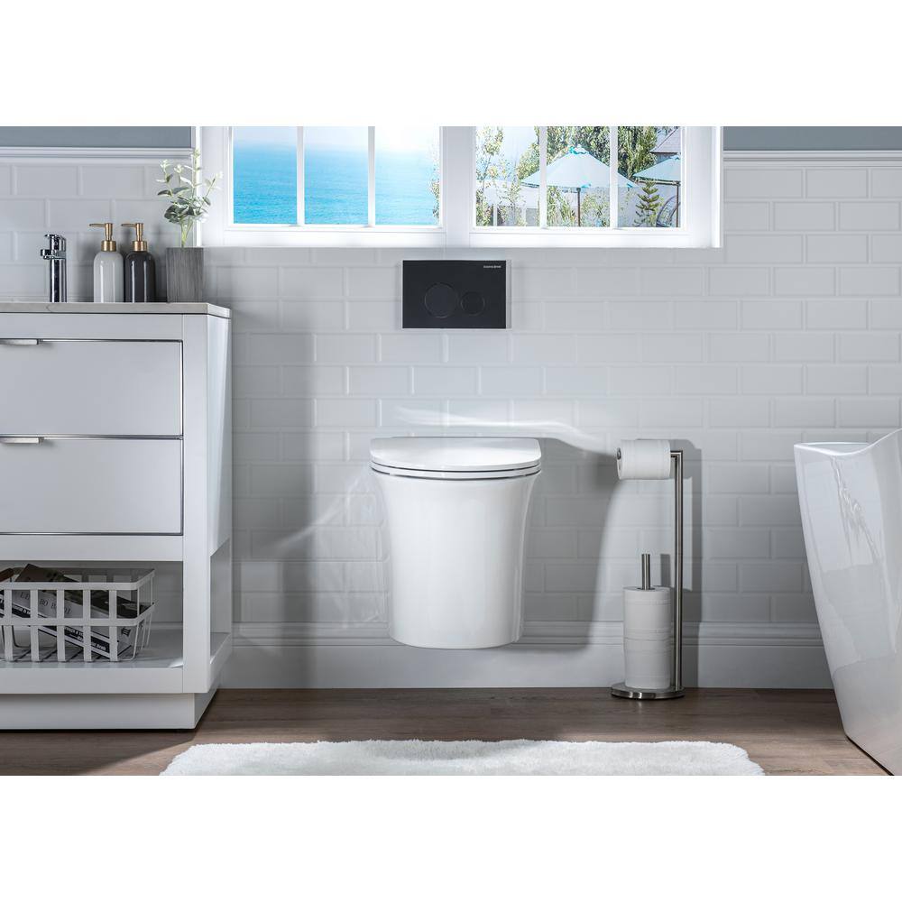 Glossy White Ceramic Elongated Wall Mounted Toilet with Soft Close Seat